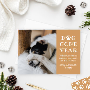 Dog Gone Year Funny Cognac Pet Foto Feestdagenkaart