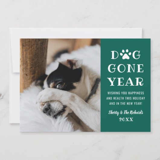 Dog Gone Year Funny Green Pet Foto Feestdagenkaart (Voorkant)