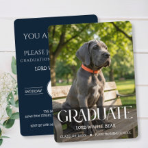 Dog Graduation Party Invite Pet Photo Navy Blue