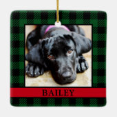 Dog Green Buffalo Check Foto Keramisch Ornament (Achterkant)