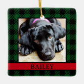 Dog Green Buffalo Check Foto Keramisch Ornament (Voorkant)