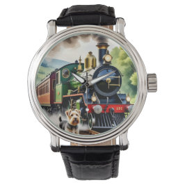 Dog Greeting steam train Horloge
