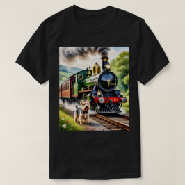 Dog Greeting steam train T-shirt