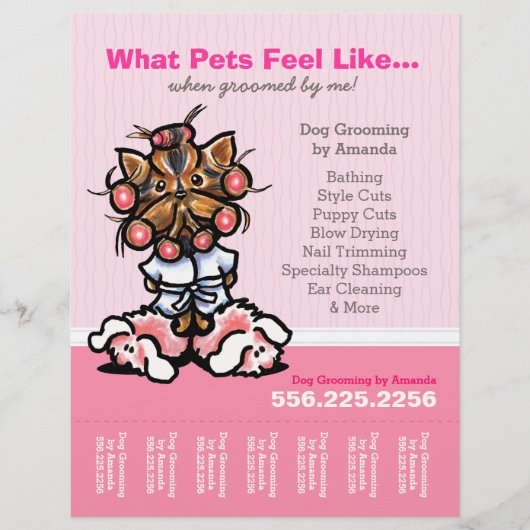 Dog Groomer Ad Spa Yorkie Roze blad Flyer (Voorkant)