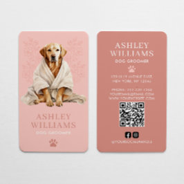 Dog Groomer Blush Roze Elegant QR Code Visitekaartje