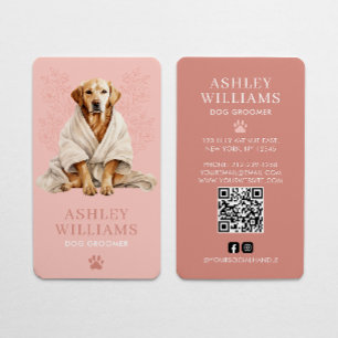 Dog Groomer Blush Roze Elegant QR Code Visitekaartje