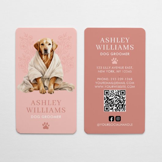 Dog Groomer Blush Roze Elegant QR Code Visitekaartje