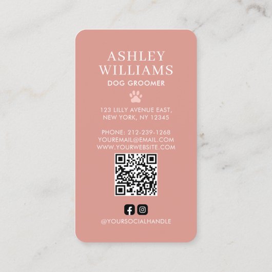 Dog Groomer Blush Roze Elegant QR Code Visitekaartje (Achterkant)