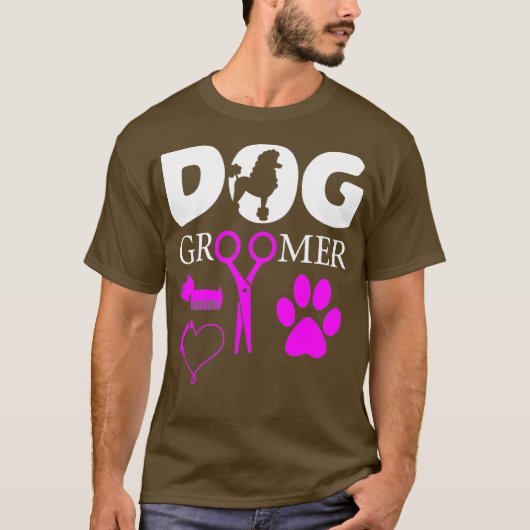 Dog Groomer Cute Pet Design met Grooming Kit T-shirt (Voorkant)