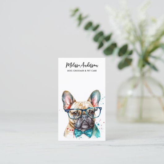 Dog Groomer Funny Cute Puppy French Bulldog Visitekaartje (Staand voorkant)