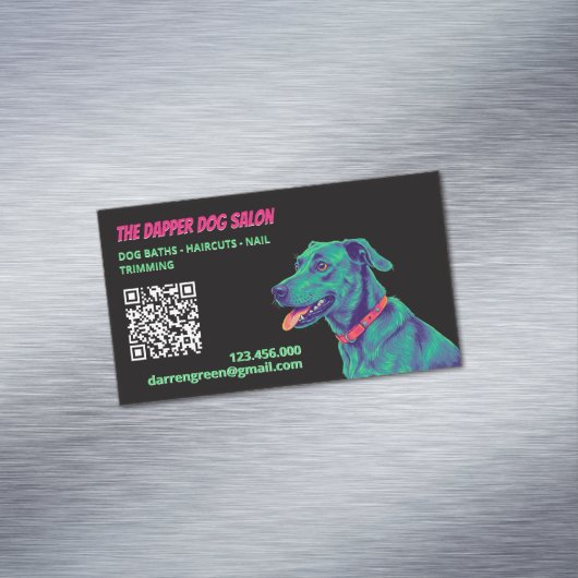 🎀 Dog Groomer Hondenverzorging QR Magnetisch Visitekaartje (Voorbeeld)
