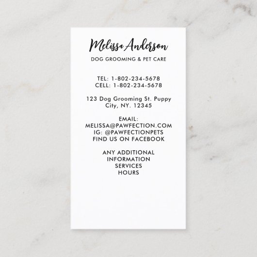 Dog Groomer Labrador Puppy Pet Sitter Pet Care Visitekaartje (Achterkant)