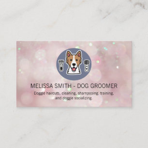 Dog Groomer Logo   Bokeh Sparkle achtergrond Visitekaartje