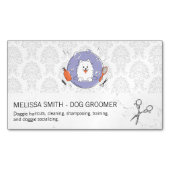 Dog Groomer Logo | Damaspatroon Magnetisch Visitekaartje (Voorkant)