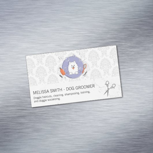 Dog Groomer Logo | Damaspatroon Magnetisch Visitekaartje (Voorbeeld)