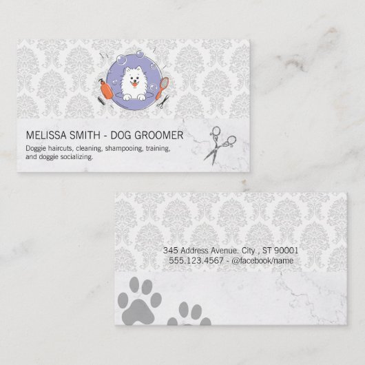 Dog Groomer Logo | Damaspatroon Visitekaartje (Voorkant / Achterkant)
