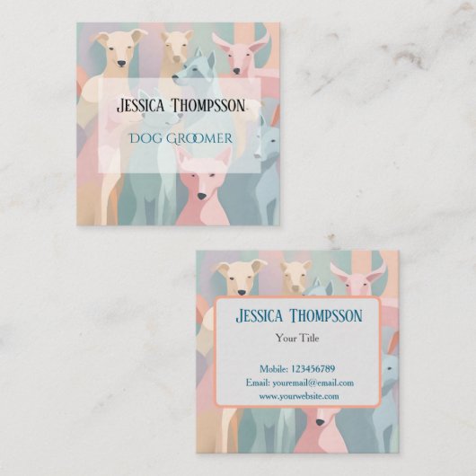 Dog Groomer Minimalistische Dierenillustratie Vierkante Visitekaartje (Voorkant / Achterkant)