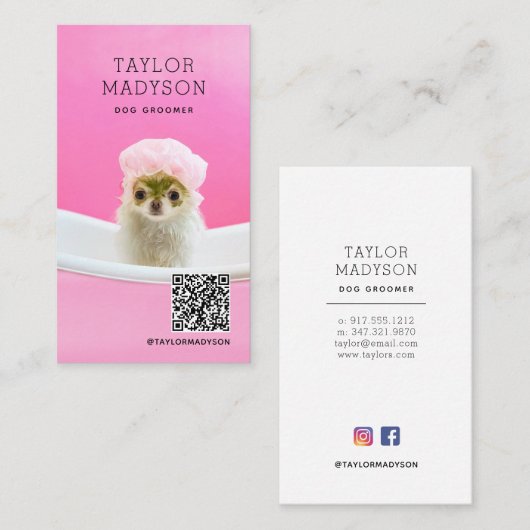 Dog Groomer Pampered Puppy QR Code Business Card Visitekaartje (Voorkant / Achterkant)