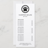 Dog groomer paw stamp price list of services card kaart (Voorkant)