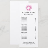 Dog groomer paw stamp price list of services card kaart (Voorkant / Achterkant)