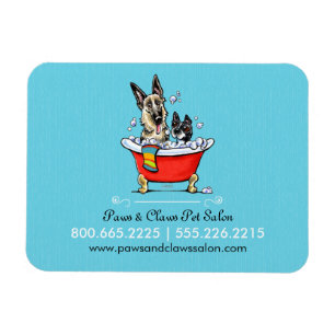 Dog Groomer Pet Salon Fancy Tub Blue Business Magneet