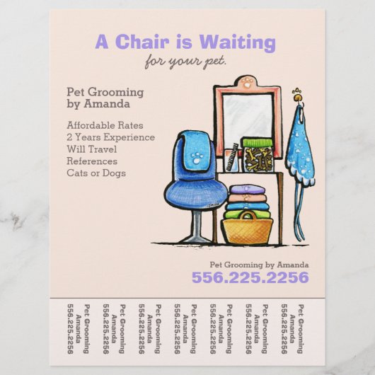 Dog Groomer Pet Salon Stoel Wachten Scheurblad Flyer (Voorkant)