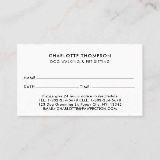 Dog Groomer Pet Sitter Care Appointinder Visitekaartje (Achterkant)