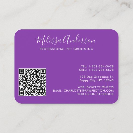 Dog Groomer Pet Sitting Waterverf QR Code Business Visitekaartje (Achterkant)