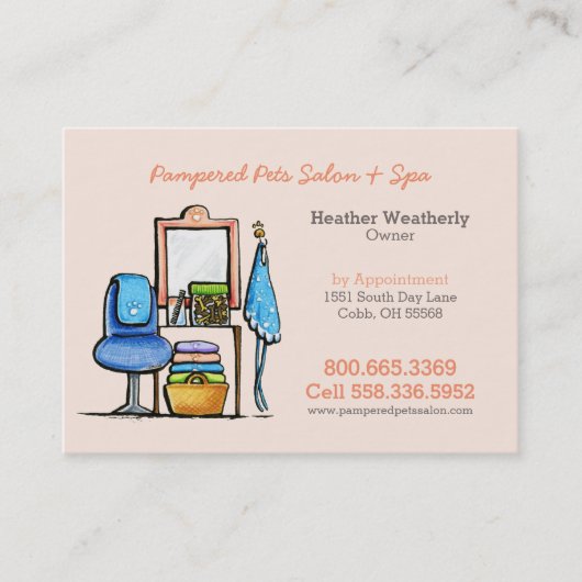 Dog Groomer Pet Spa Stoel wacht Visitekaartje (Voorkant)