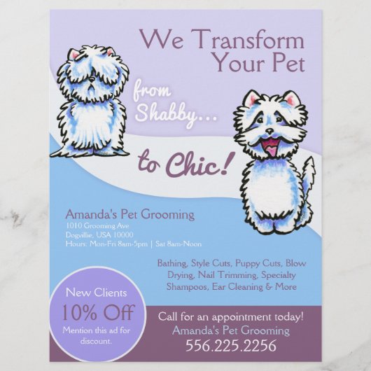 Dog Groomer Shabby Chic Westie Coupon Ad Flyer (Voorkant)