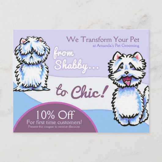 Dog Groomer Shabby Chic Westie Coupon Mailer Briefkaart (Voorkant)