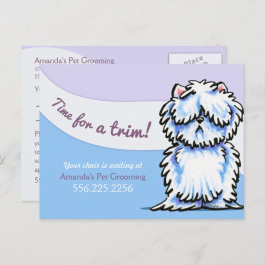 Dog Groomer Shabby Westie Appointment Reminder Briefkaart (Voorkant / Achterkant)