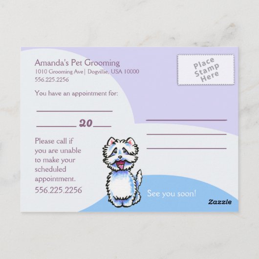 Dog Groomer Shabby Westie Appointment Reminder Briefkaart (Achterkant)