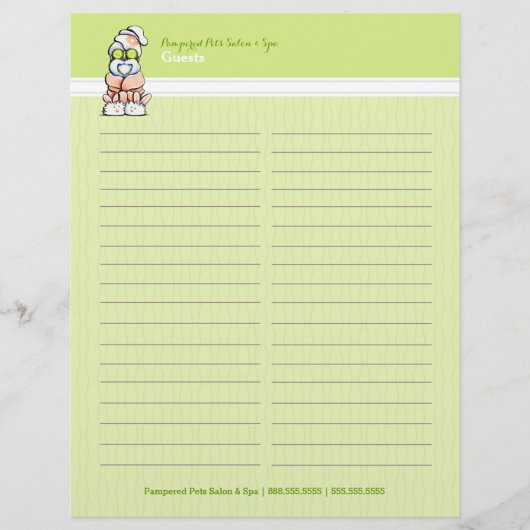 Dog Groomer Spa Robed Shih Tzu Sign-In Guest Sheet (Voorkant)