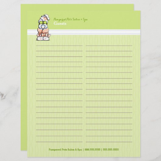 Dog Groomer Spa Robed Shih Tzu Sign-In Guest Sheet (Voorkant / Achterkant)