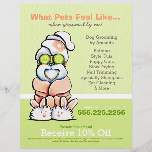 Dog Groomer Spa Shih Tzu Cucumber Coupon Ad Flyer (Voorkant)