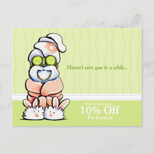 Dog Groomer Spa Shih Tzu Cucumber Coupon Mailer Briefkaart (Voorkant)