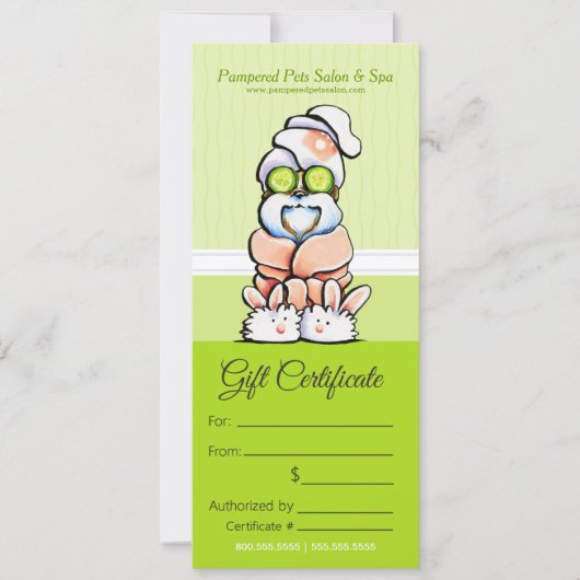 Dog Groomer Spa Shih Tzu Cucumber Gift Certificate (Voorkant)