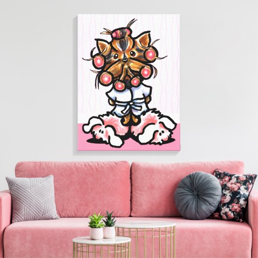 Dog Groomer Spa Yorkie Pink Canvas Afdruk (Insitu (Woonkamer))