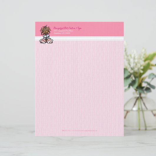 Dog Groomer Spa Yorkie Pink Persoonlijk Briefhoofd (Staand voorkant)