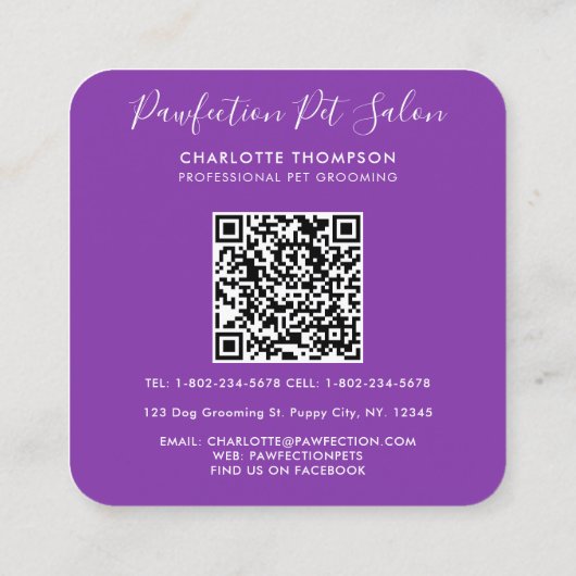 Dog Groomer Walker Pet Sitting Waterverf QR Code Vierkante Visitekaartje (Achterkant)