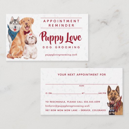 Dog Groomer Walker Sitter Appointinder Visitekaartje (Voorkant / Achterkant)