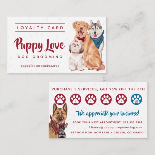 Dog Groomer Walker Sitter Loyalty Visitekaartje (Voorkant / Achterkant)