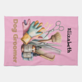 Dog Groomer Watercolor Personalized  Theedoek (Horizontaal)