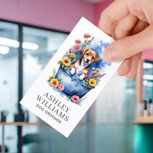 Dog Groomer Waterverf QR-code Visitekaartje