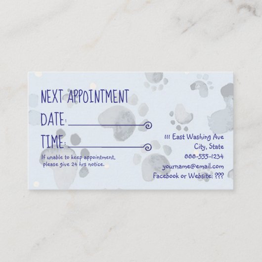 Dog Grooming Afsprakenkaartje (Achterkant)