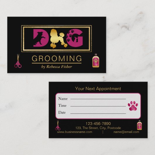 Dog Grooming Black Pink Appointkaart Afsprakenkaartje (Voorkant / Achterkant)