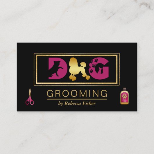 Dog Grooming Black Pink Appointkaart Afsprakenkaartje (Voorkant)