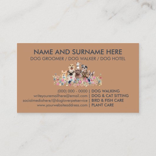 Dog grooming boutique pet sitter puppy walker visitekaartje (Achterkant)