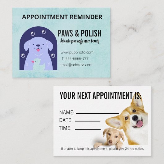 Dog Grooming Business Custom Appointment Card Notitiekaartje (Voorkant / Achterkant)
